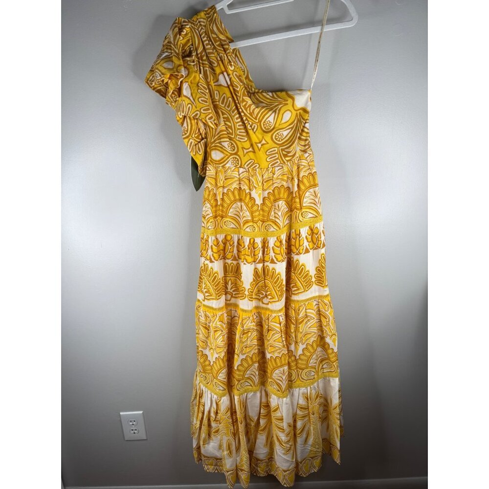 NWT Farm Rio Yellow Ainika Tapestry One Shoulder Lined Maxi Dress Size XXS - Picture 4 of 6
